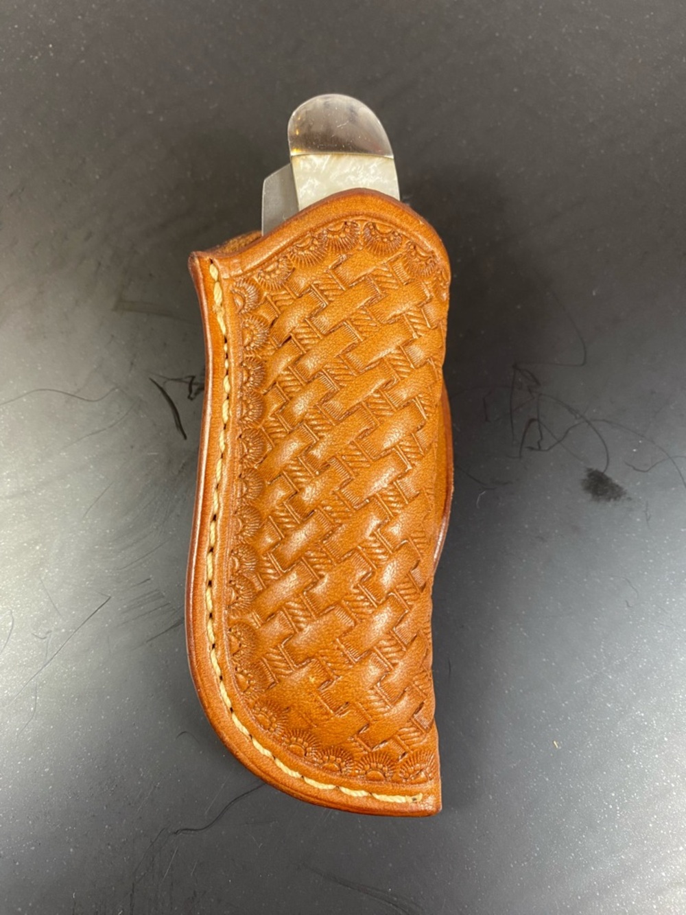 Handcrafted Brown Leather Belt Sheath - Classic Tooled Design